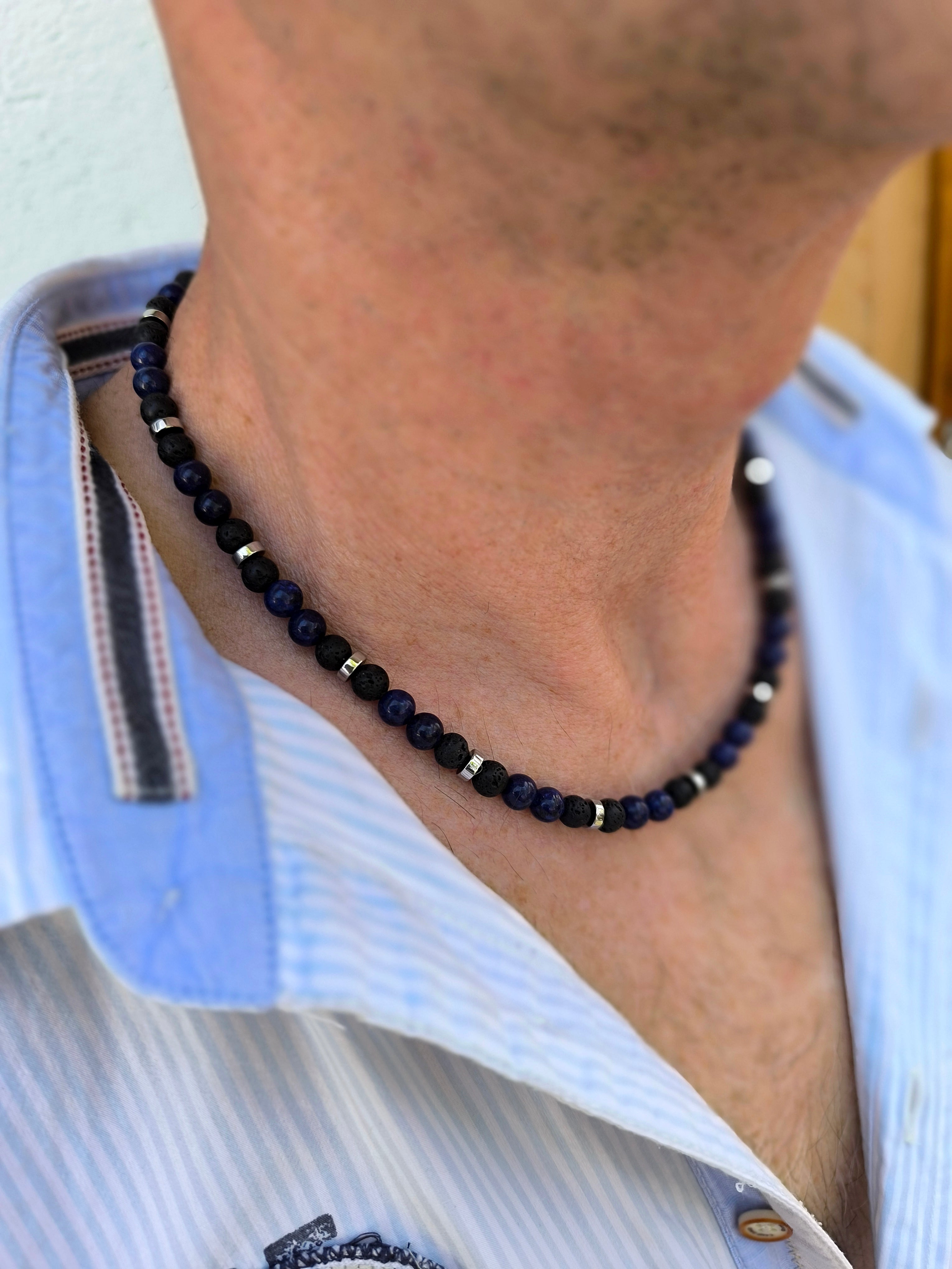 Lapislazuli und Lava Kette mit Hämatit