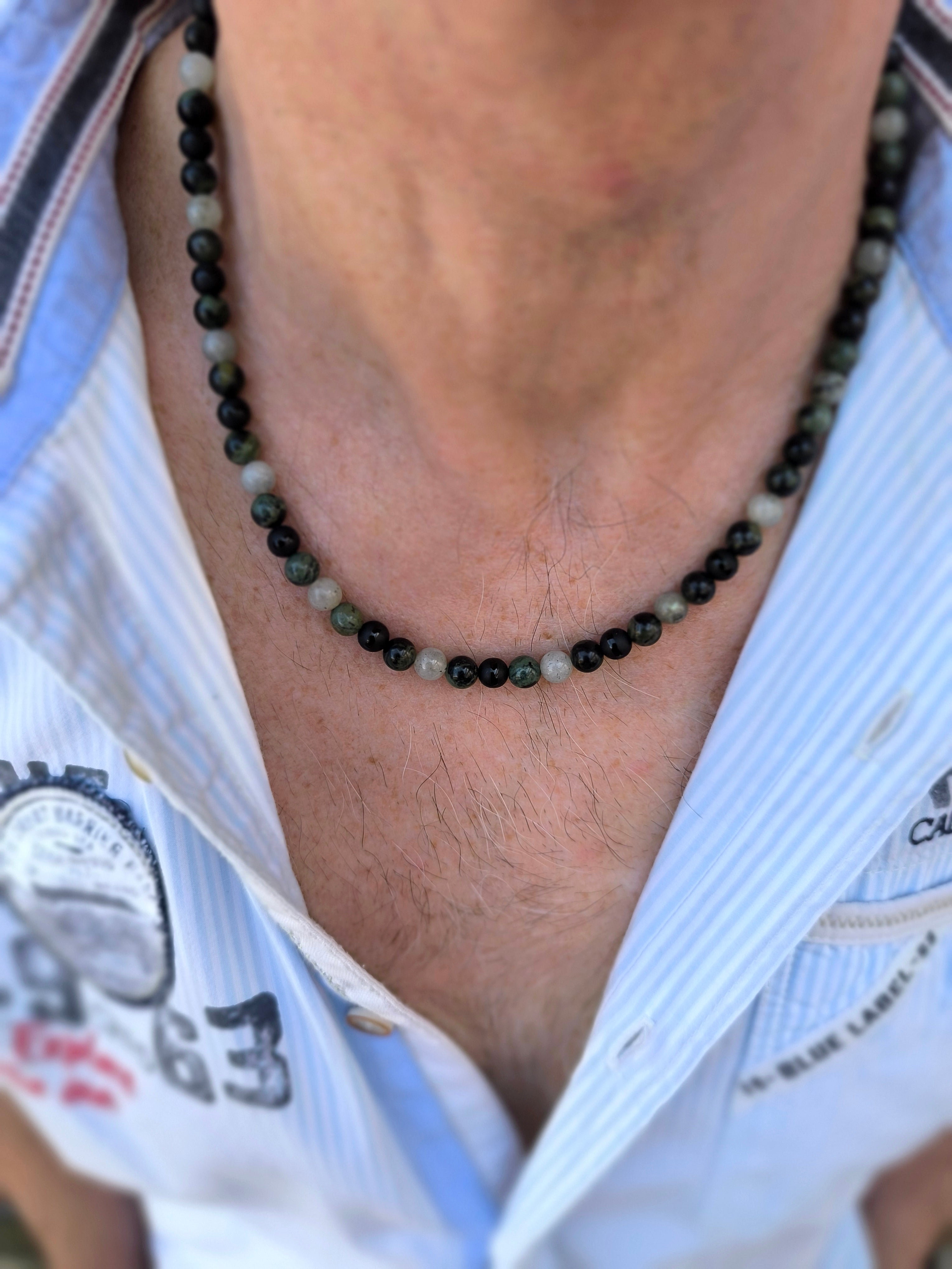 Edelsteinkette aus Achat und Labradorit for men