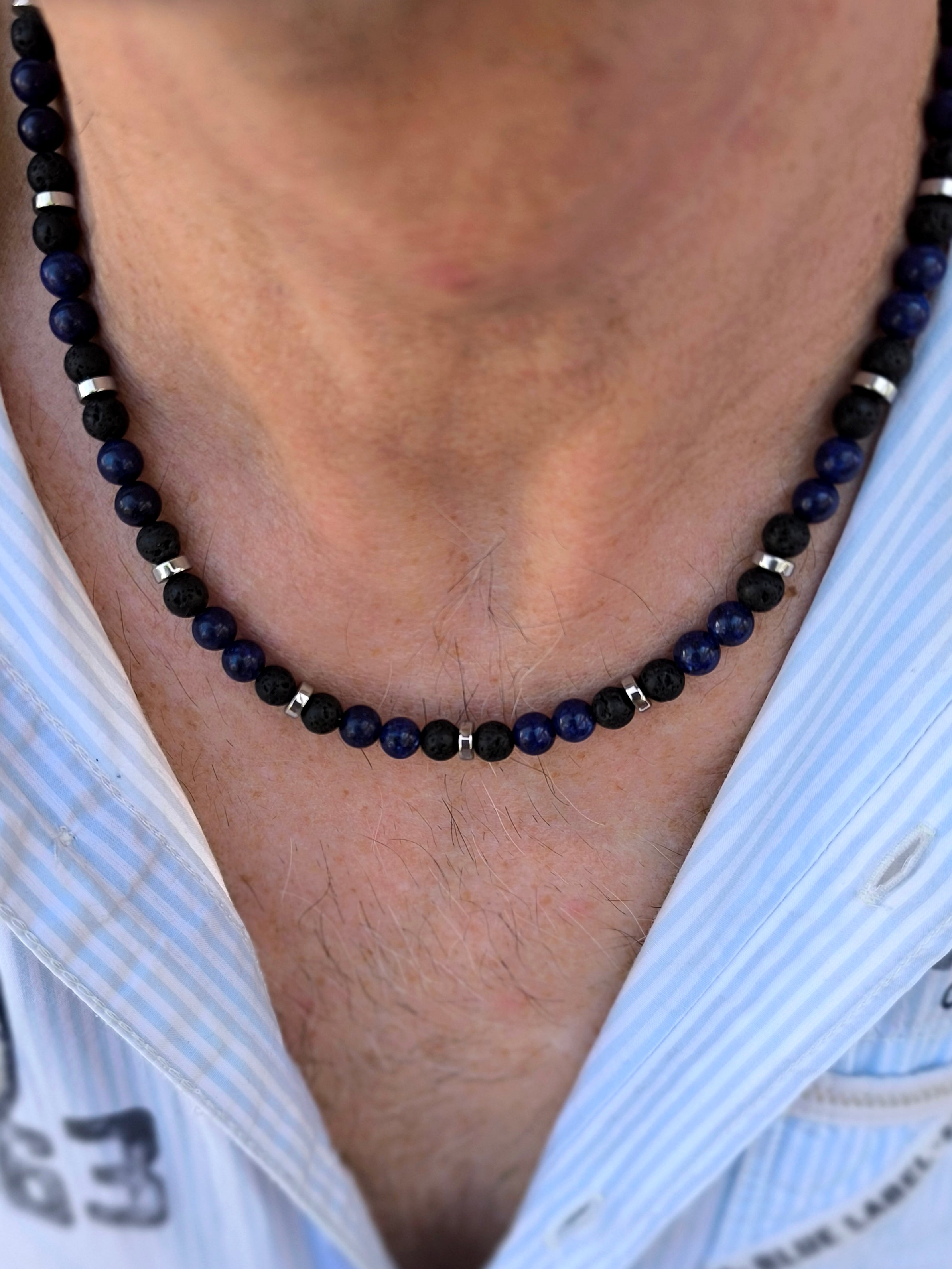 Lapislazuli und Lava Kette mit Hämatit