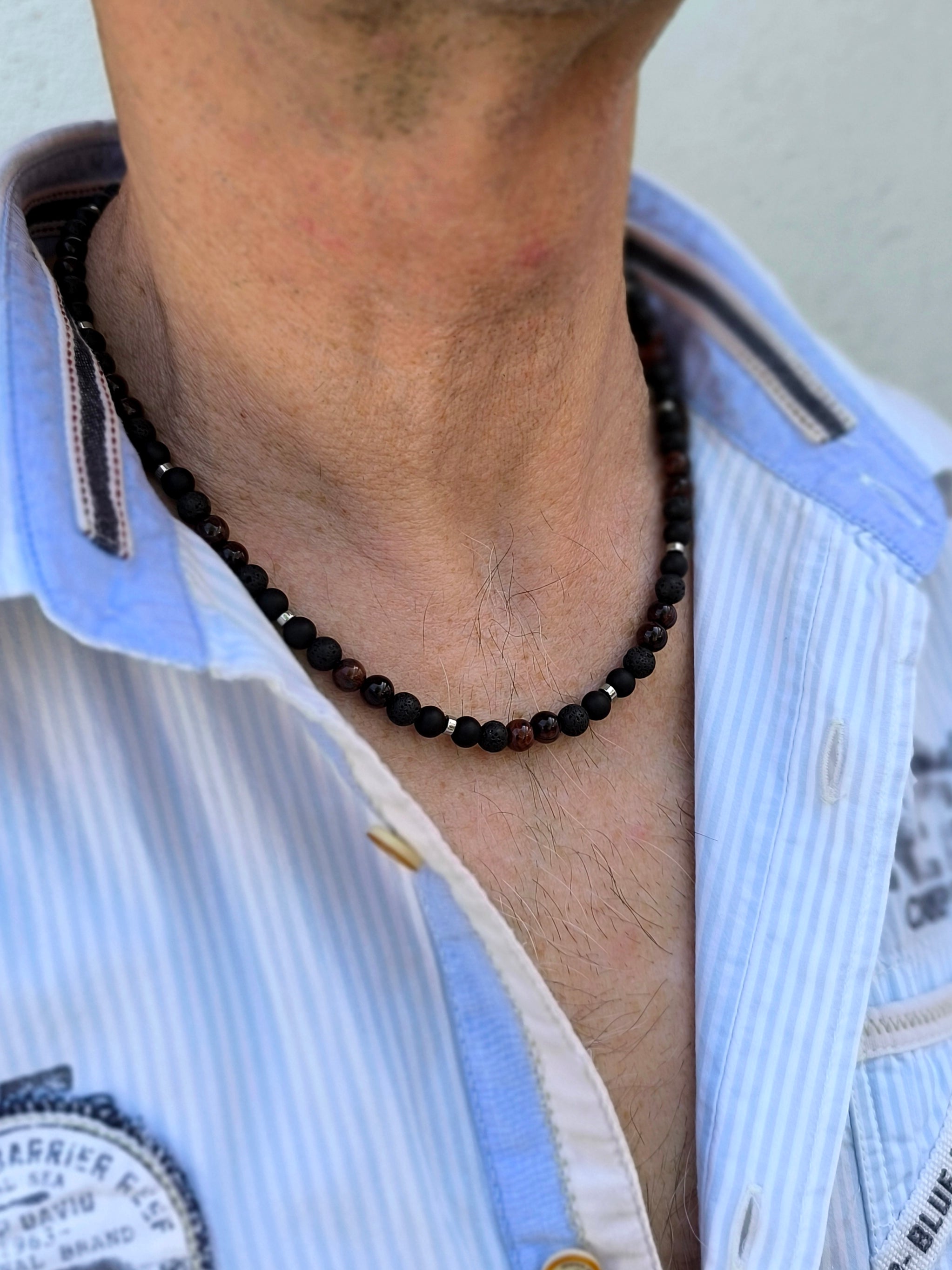 Edelsteinkette mit Achat, Hämatit, Tigerauge und Lavastein