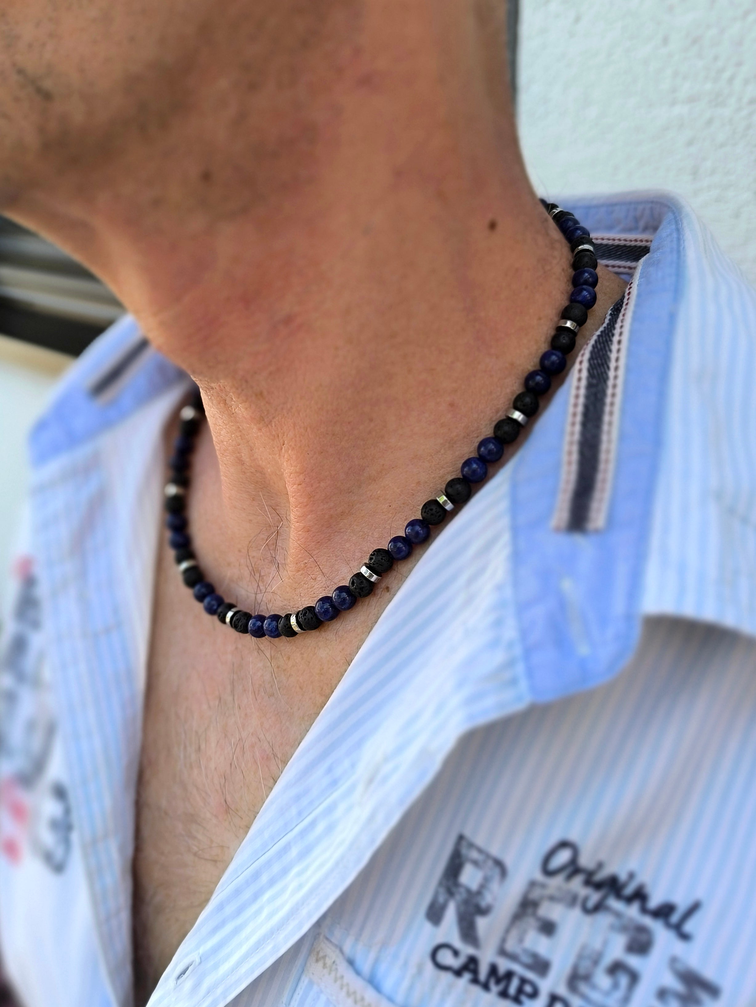 Lapislazuli und Lava Kette mit Hämatit