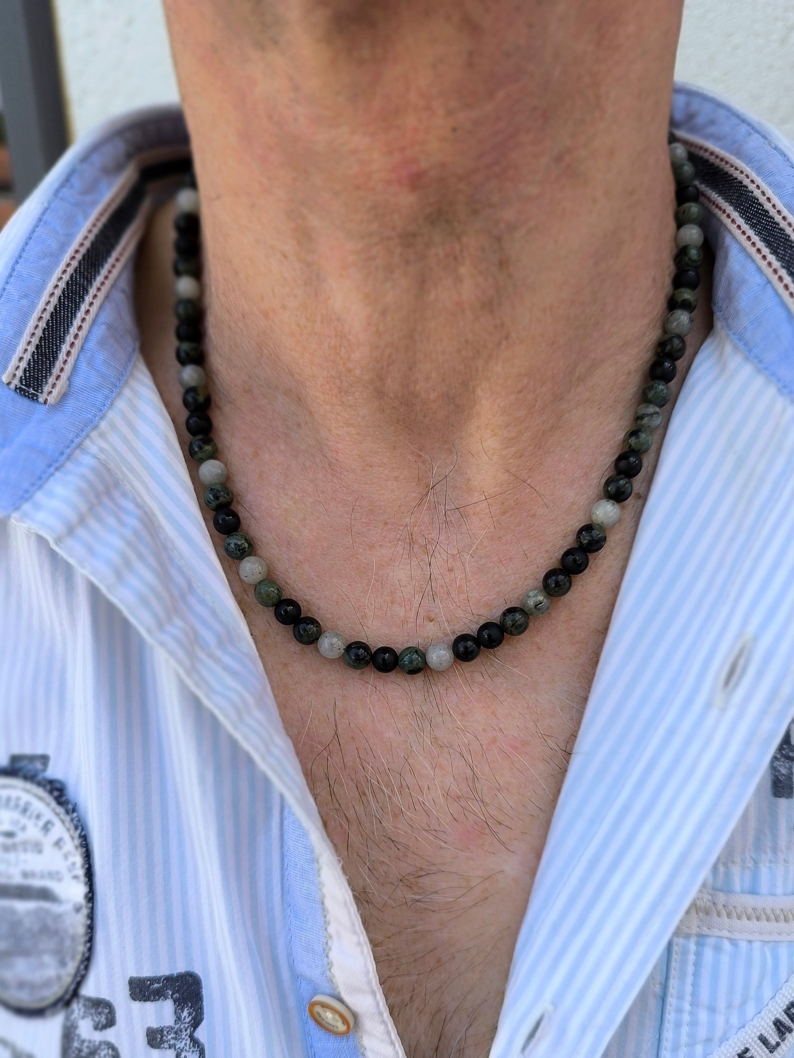 Edelsteinkette aus Achat und Labradorit for men