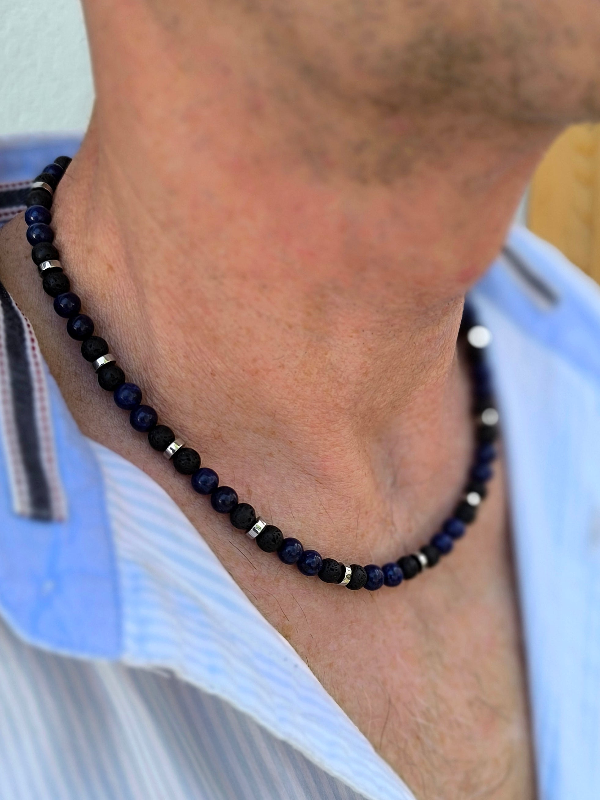 Lapislazuli und Lava Kette mit Hämatit