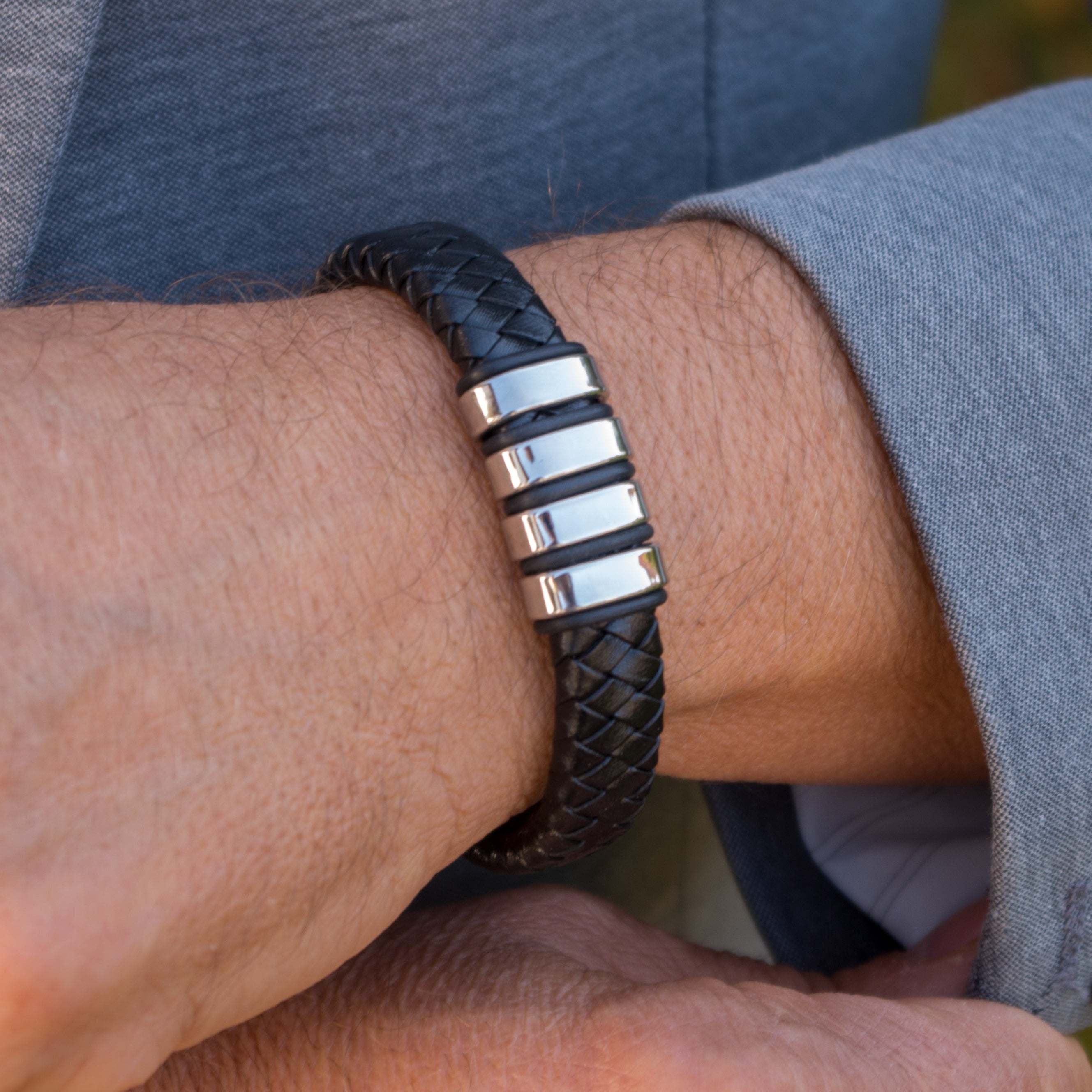 geflochtenes Lederarmband schwarz