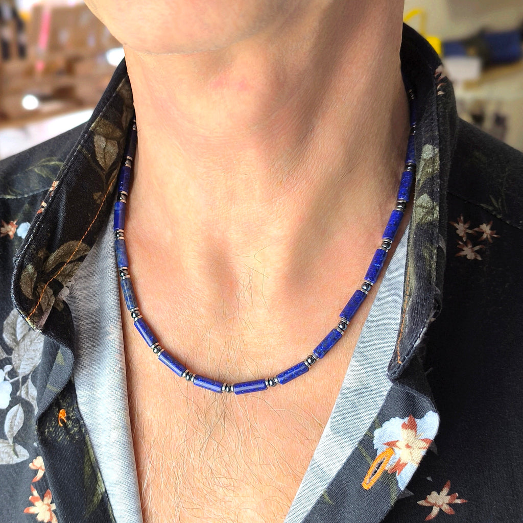 Hochwertige Halskette für Herren mit Lapislazuli und Hämatit