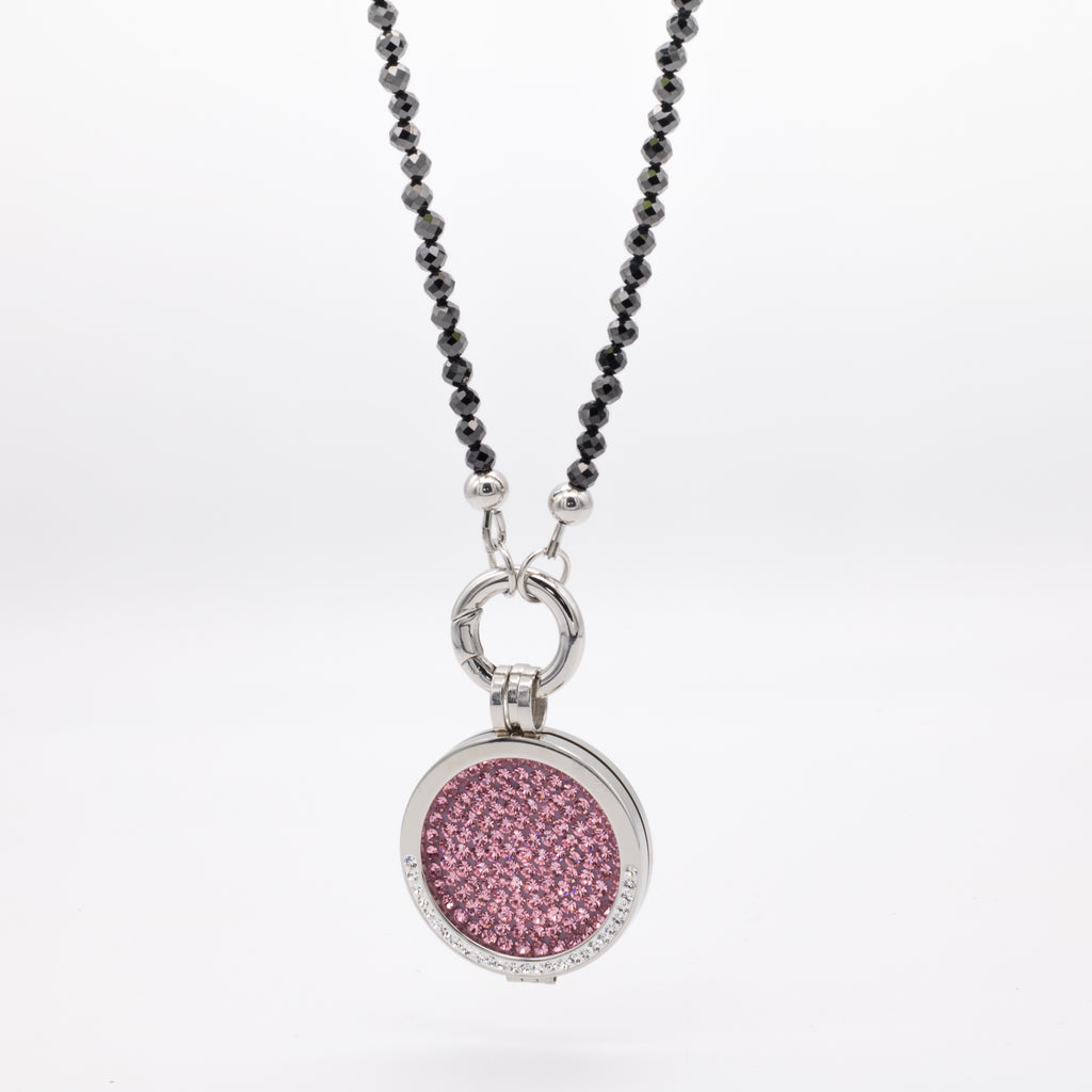 Coin Kette - Lange Perlenkette mit Spinell Stein in Schwarz