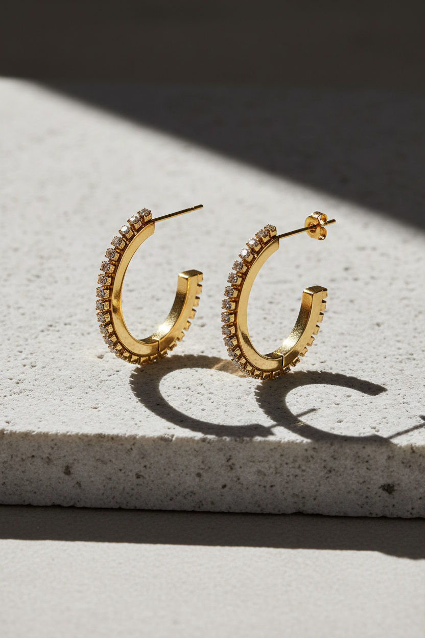 Ohrringe Oval mit Zirkonia, goldfarben