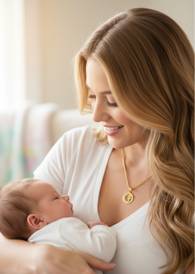 Halskette Damen mit Babyfuß-Anhänger aus Edelstahl in Gold