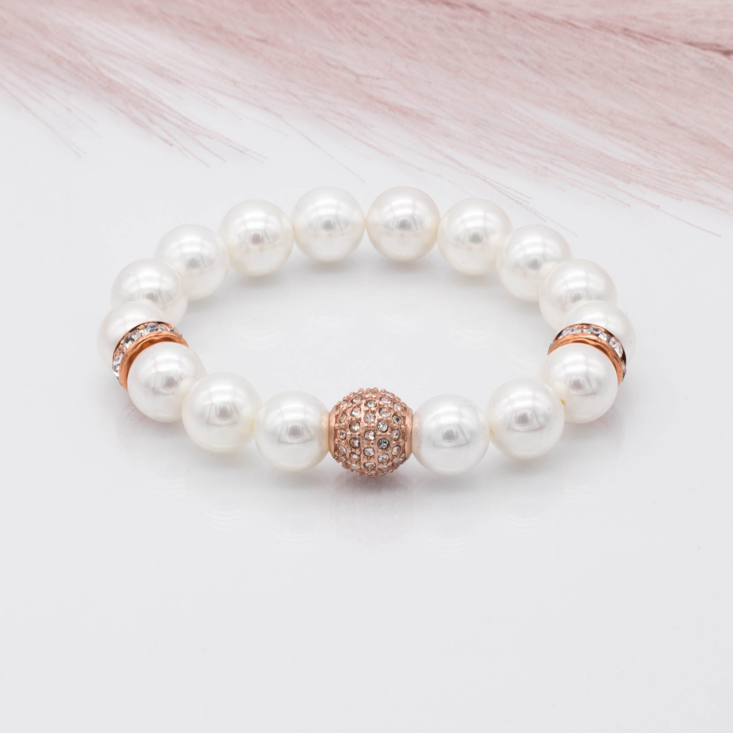 Perlenarmband weiß rose