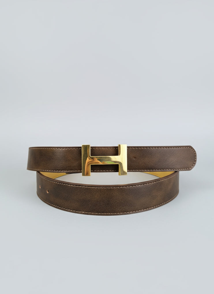 Ledergürtel mit goldener Schnalle in schoko (95/105cm)