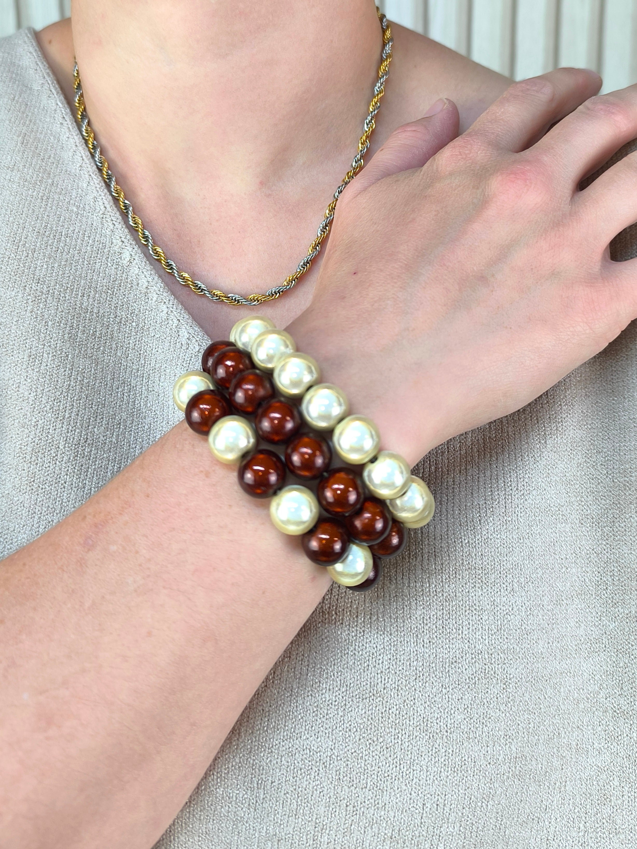 Magisches Perlenarmband Set beige/schoko