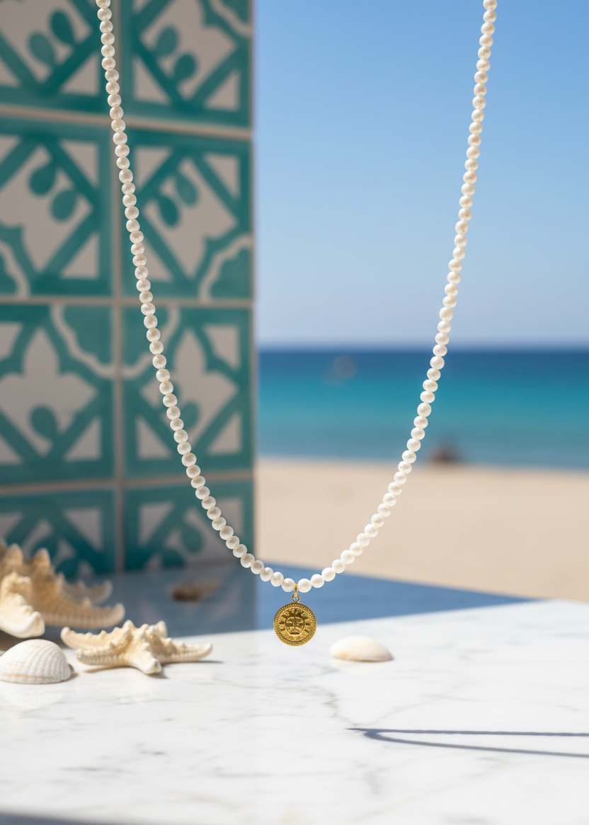 Facettiertes Perlenkettchen in wollweiss