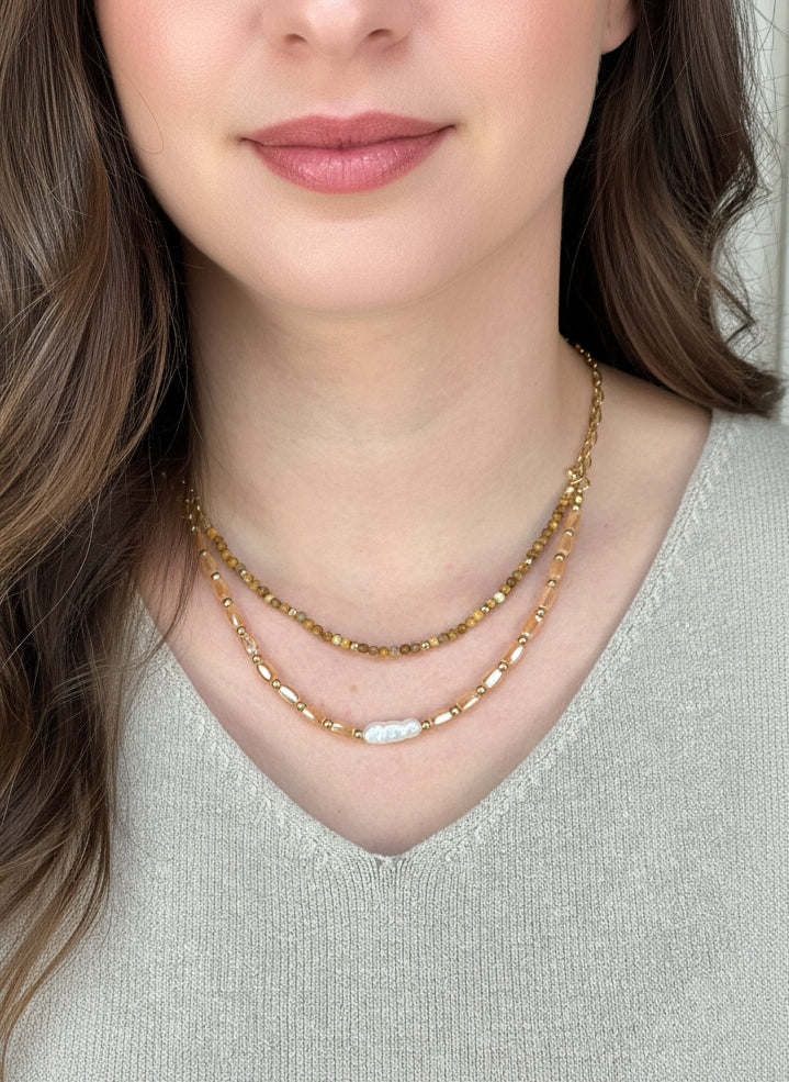 Feine Kette im Layering Look mit Perlen