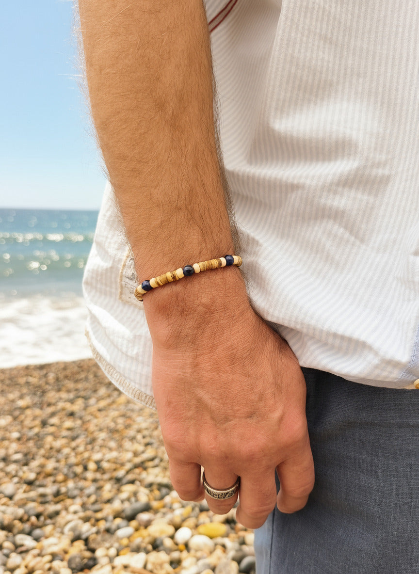 Armband im Surferstyle mit Kokosnuss- und Achatperlen