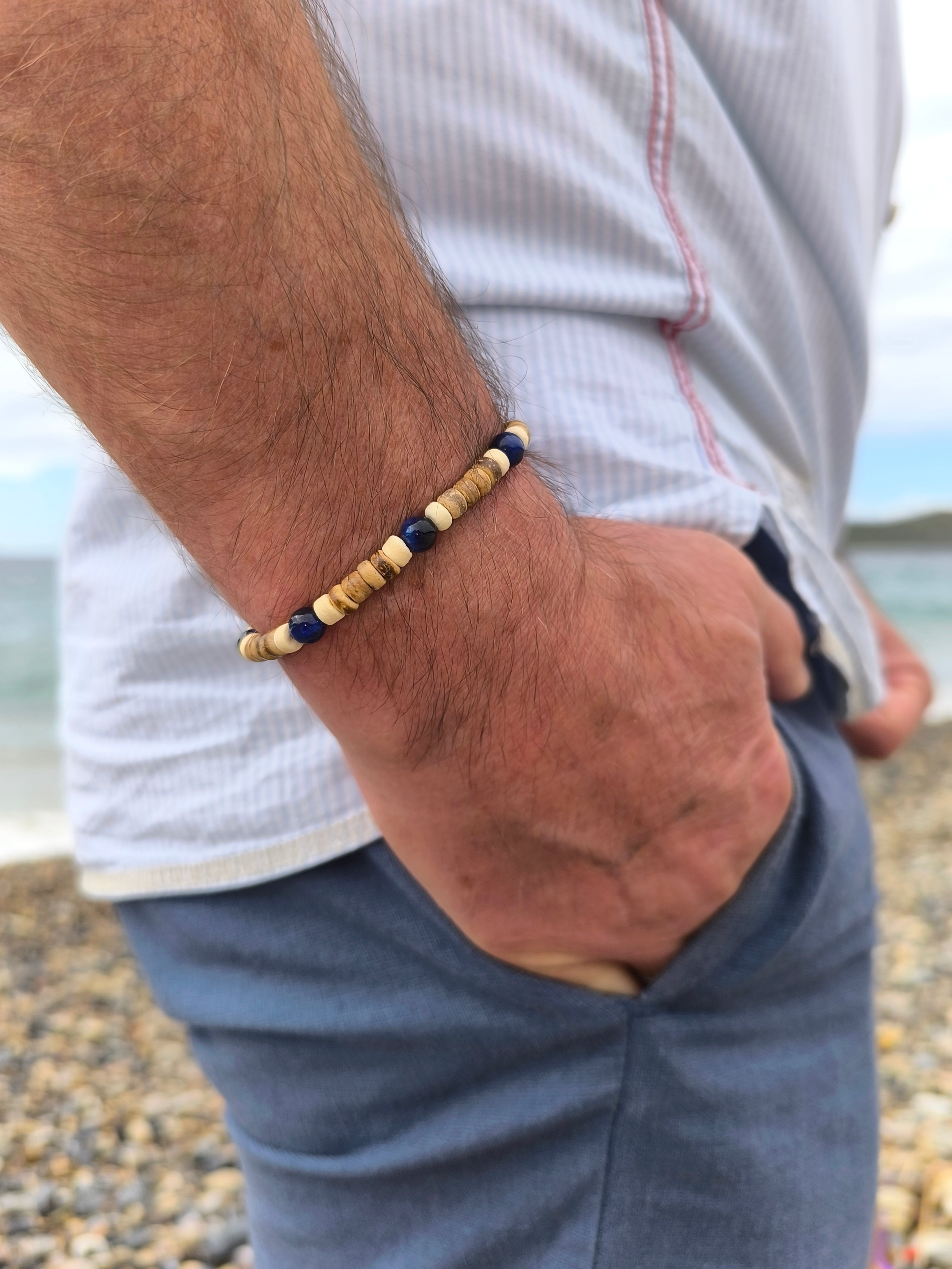 Armband im Surferstyle mit Kokosnuss- und Achatperlen