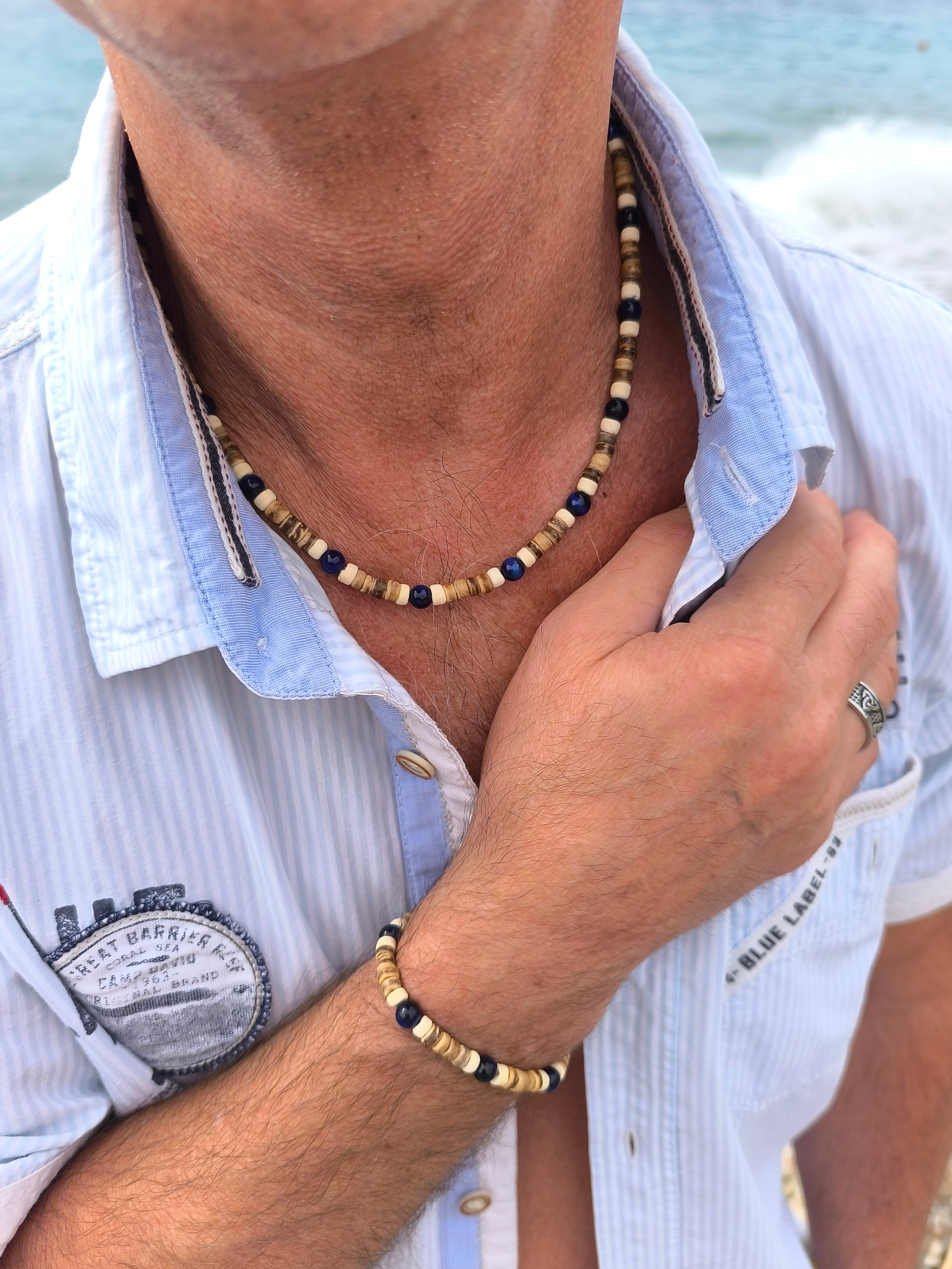 Kokosnusskette im Surferstyle mit Achatperlen