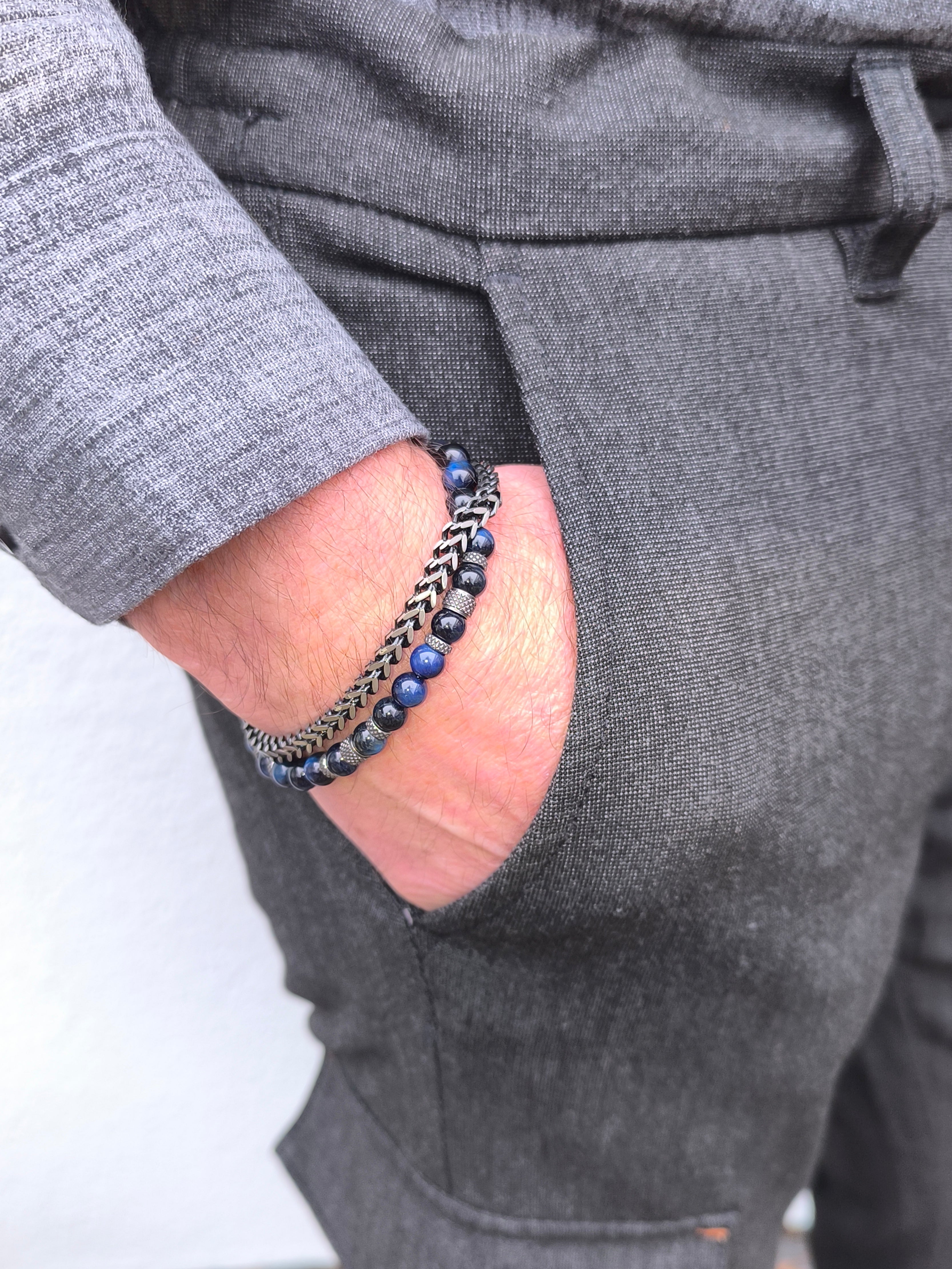 Doppel - Armband mit Perlen und Edelstahl