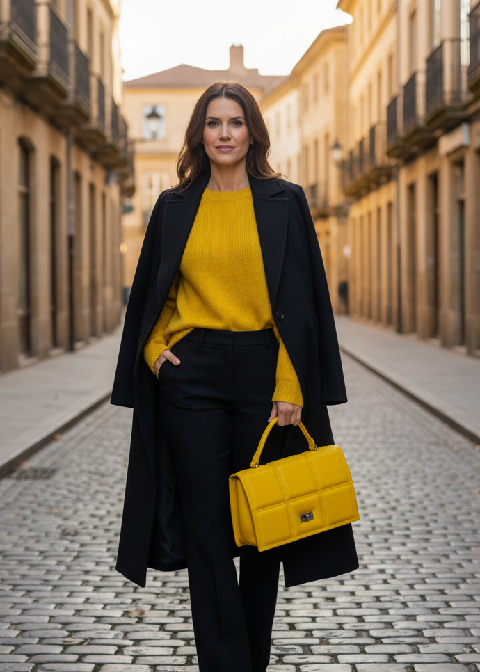 Lederhandtasche in Gelb inkl. langem Tragegurt