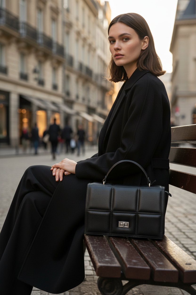 Handtasche aus Leder in schwarz inkl. langem Tragegurt