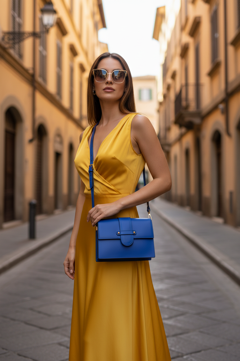 Kleine Handtasche aus Leder in blau