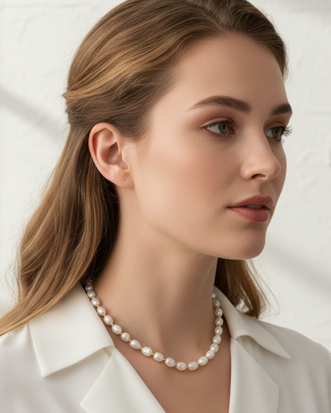 Süsswasser - Perlenkette mit Goldelementen