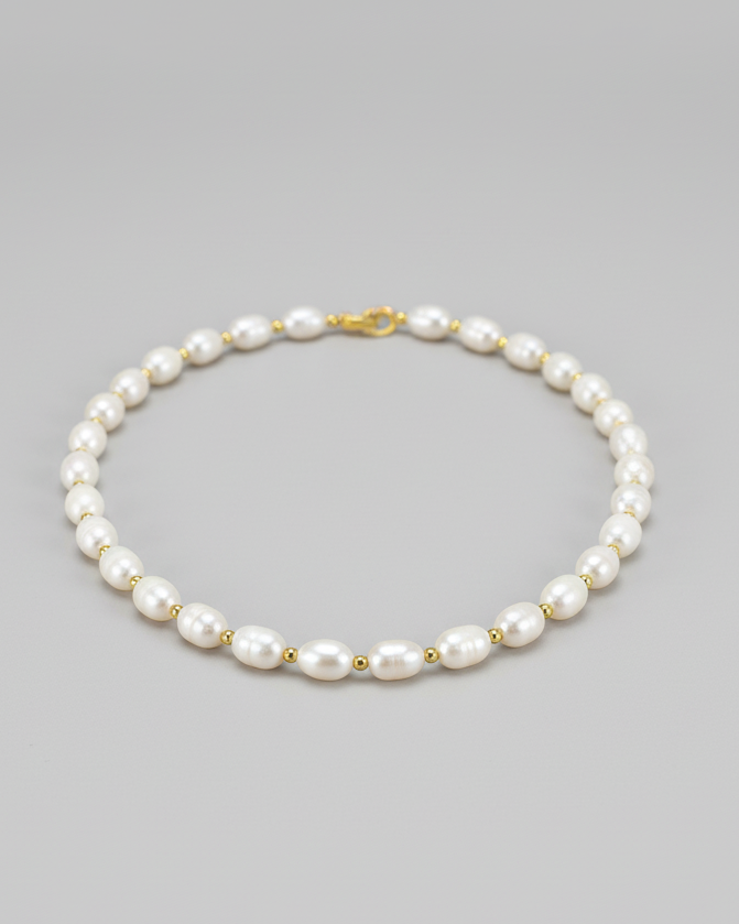 Süsswasser - Perlenkette mit Goldelementen
