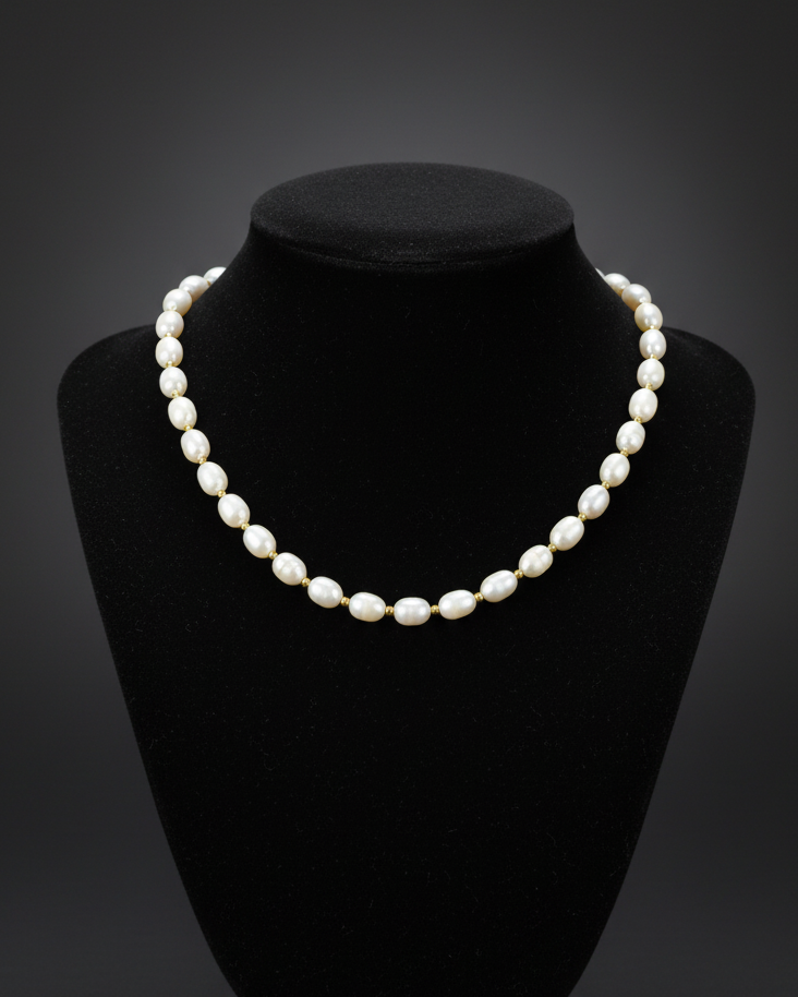 Süsswasser - Perlenkette mit Goldelementen