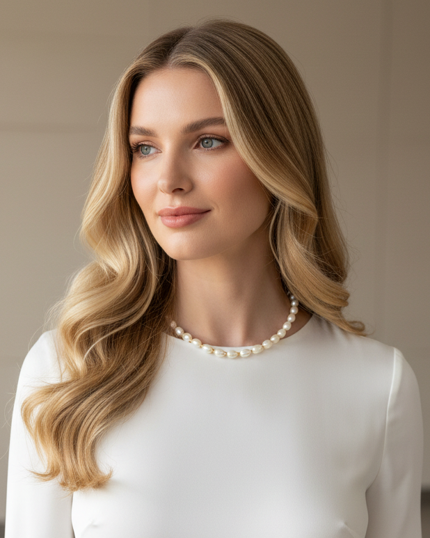 Süsswasser - Perlenkette mit Goldelementen