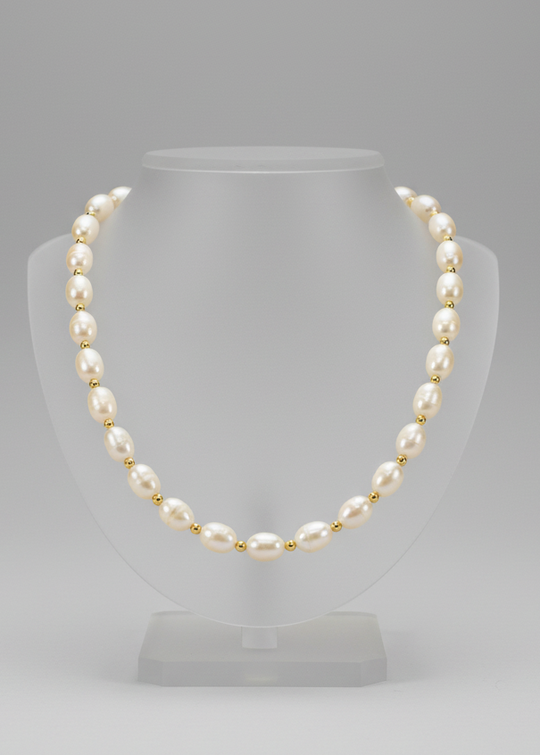 Süsswasser - Perlenkette mit Goldelementen