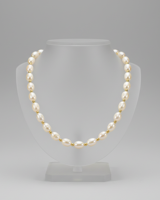 Süsswasser - Perlenkette mit Goldelementen