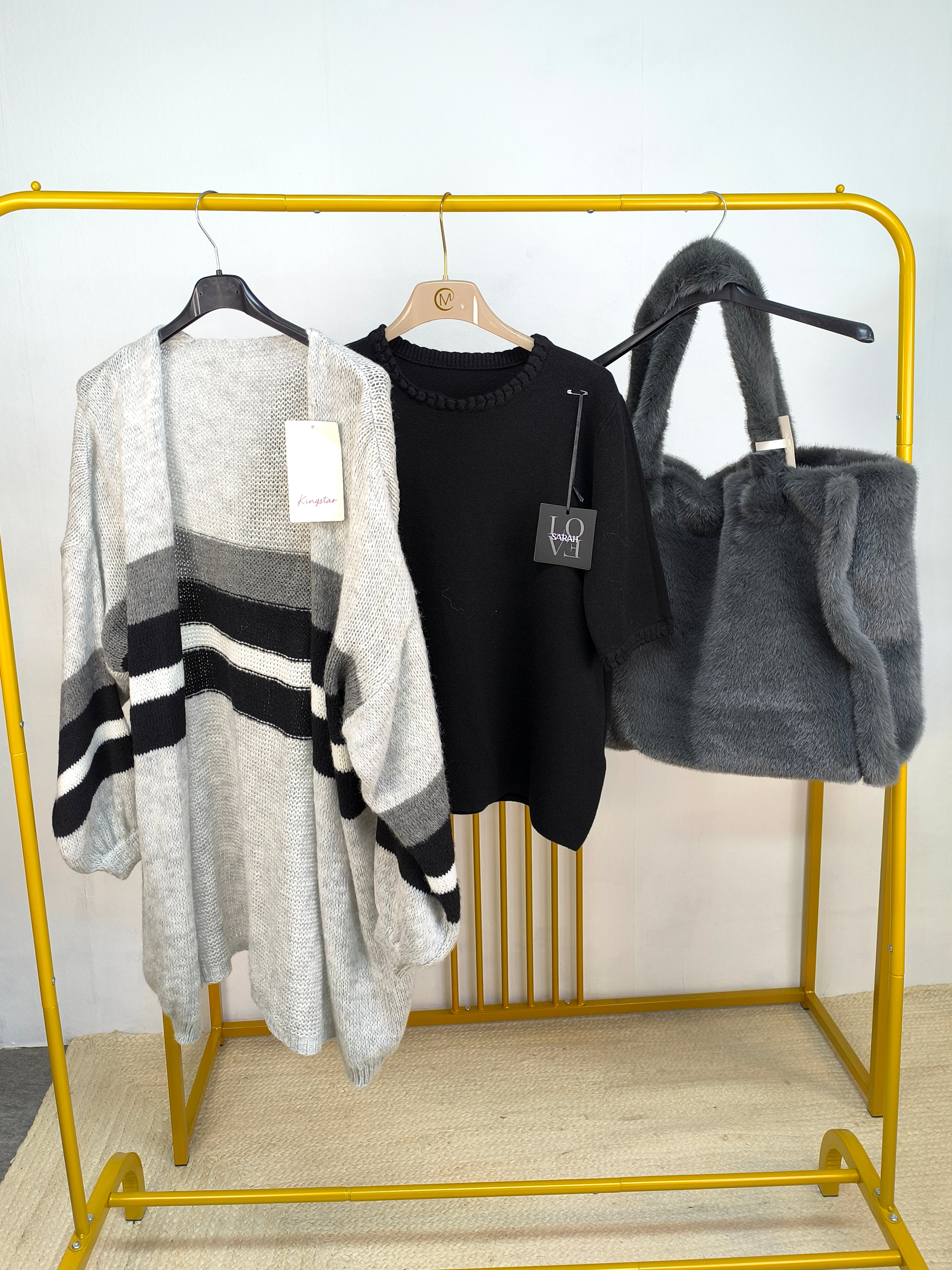 Outfit - Cardigan, Pullover und Shopper Tasche 38-42/44