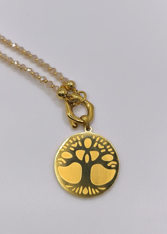 Lange Halskette mit kleinen Perlchen in Naturfarben/Gold