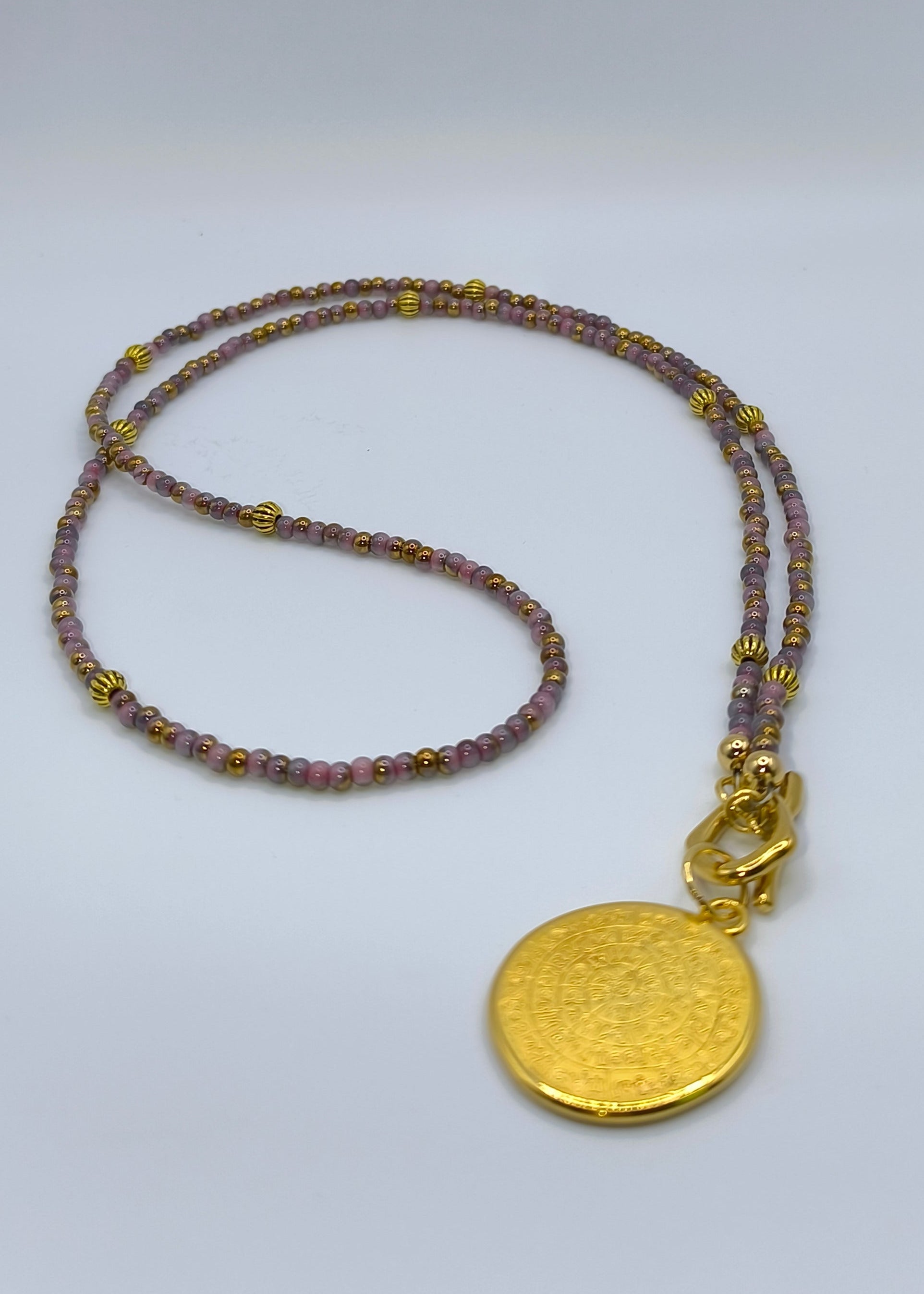 Lange Halskette mit kleinen Perlchen altrosa/gold