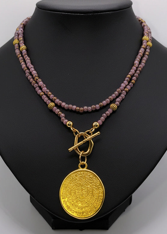 Lange Halskette mit kleinen Perlchen altrosa/gold
