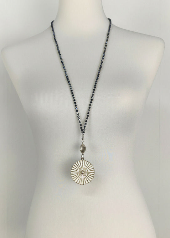 Lange Perlen Halskette "Lucky" nachtblau/silber