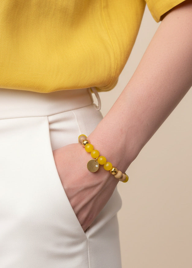 Armbänder aus Aquamarine/Citrin und Holz in 2 Grössen