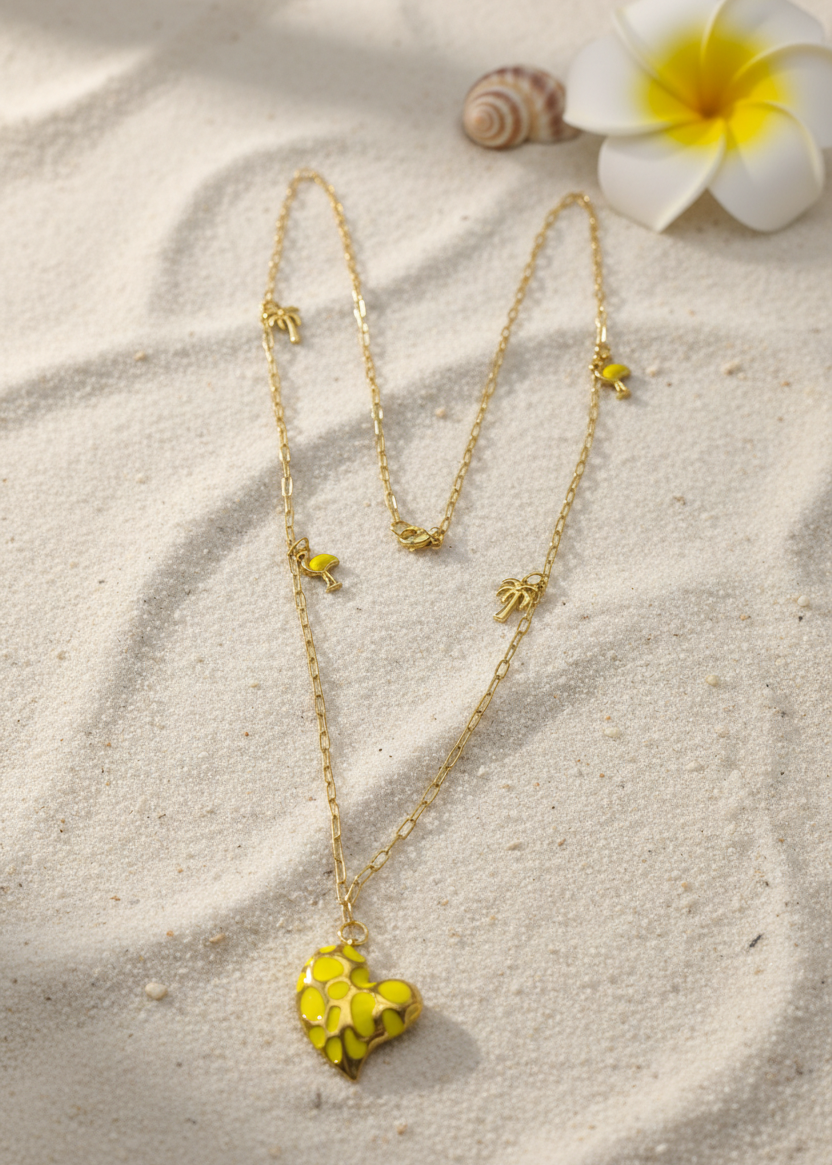 Halskette lang mit verschiedenen Charms goldfarben/gelb