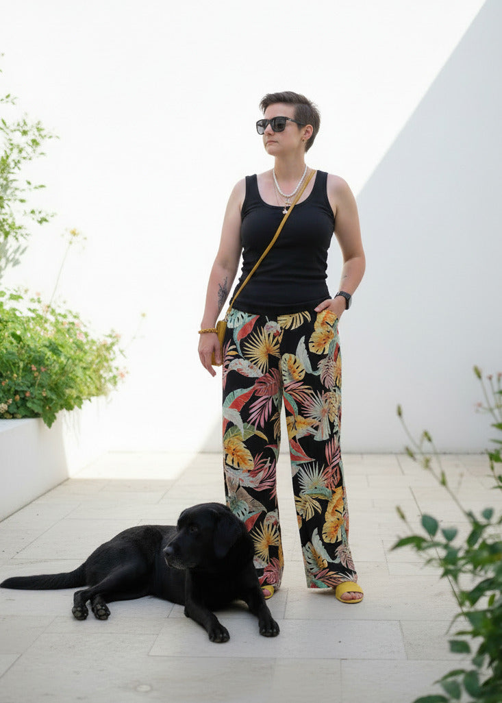 Leichte Marlene Hose Schwarz/Mehrfarbig (36-40)