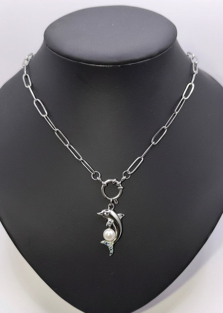 Edelstahl Halskette "Delfin" silber