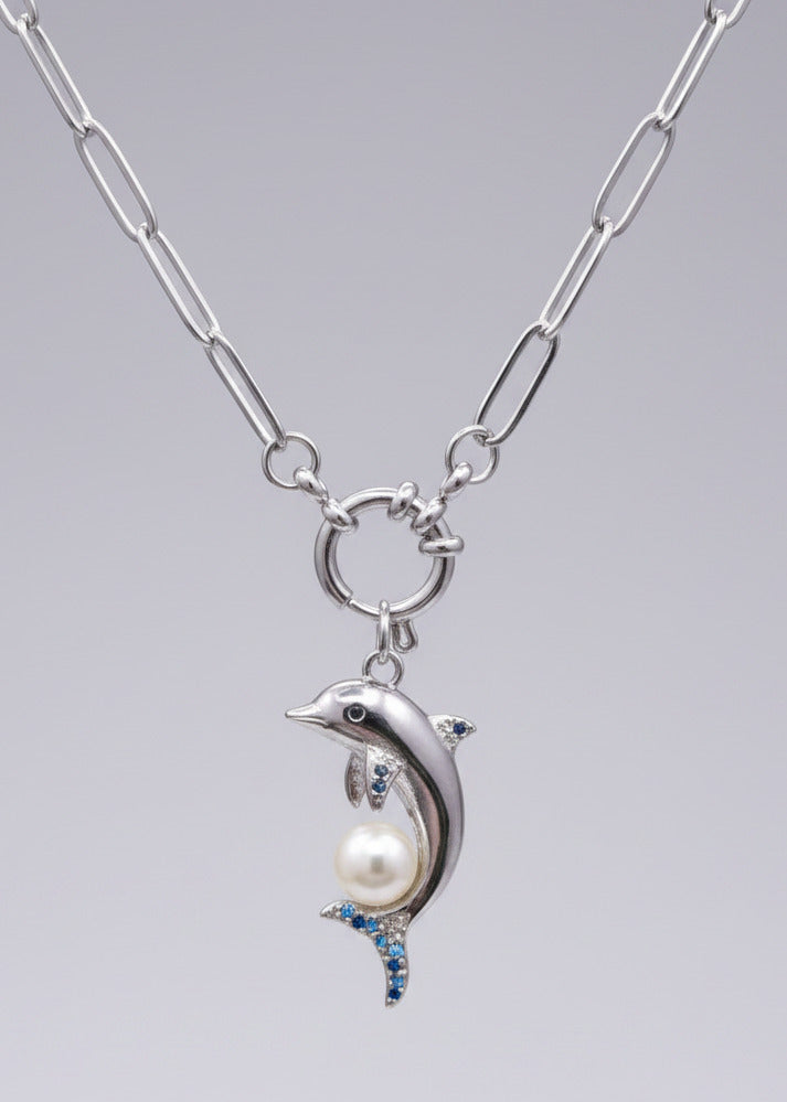 Edelstahl Halskette "Delfin" silber