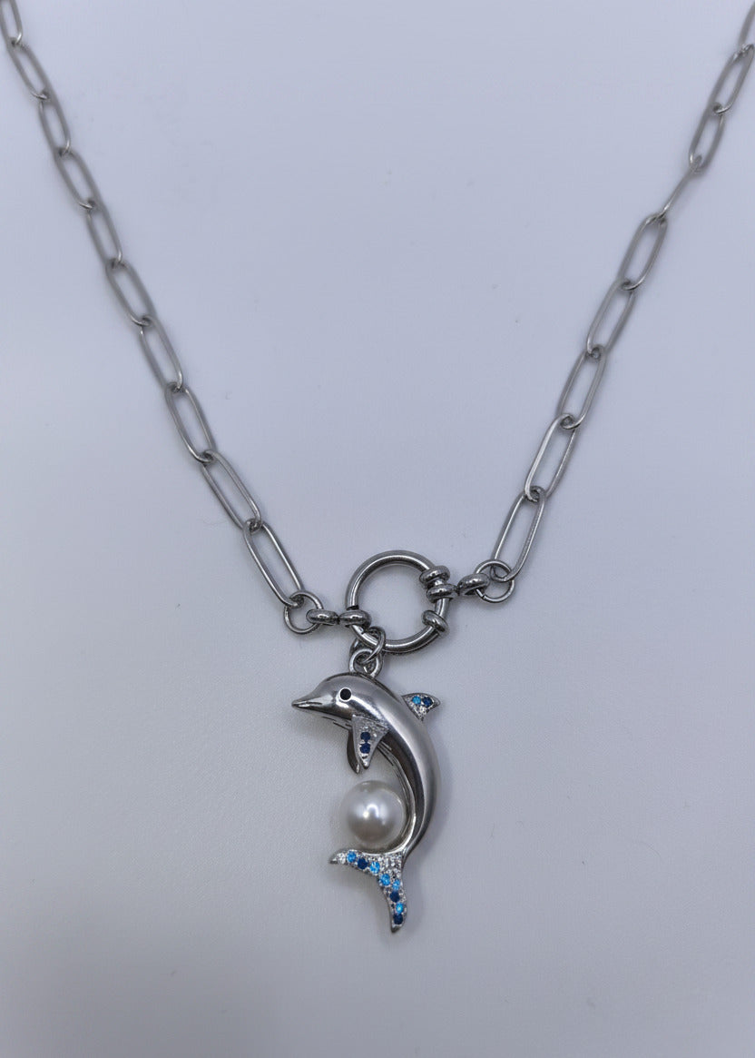 Edelstahl Halskette "Delfin" silber