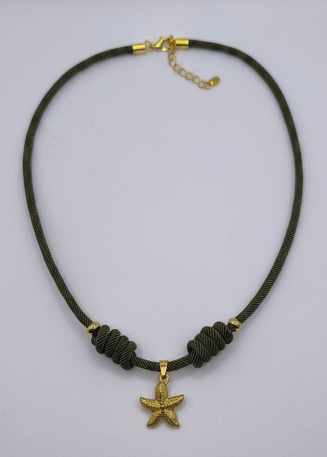 Halskette aus Seil khaki mit goldenem Seestern