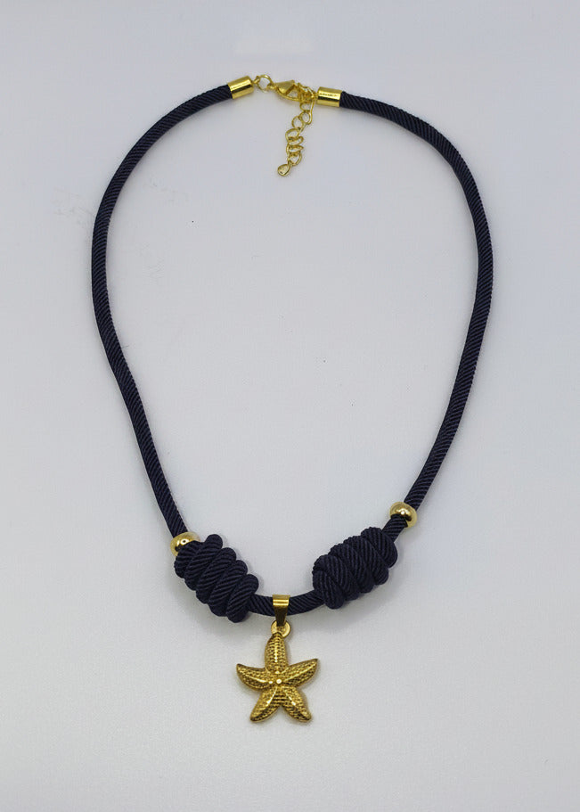 Halskette aus Seil dunkelblau mit goldenem Seestern