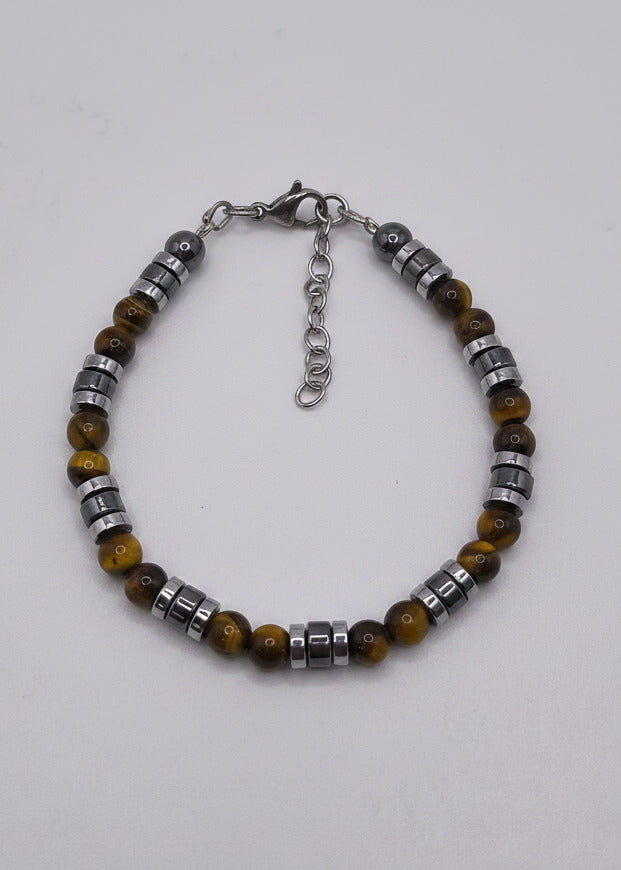 Perlen Armband mit gelben Tigeraugen und Hämatit