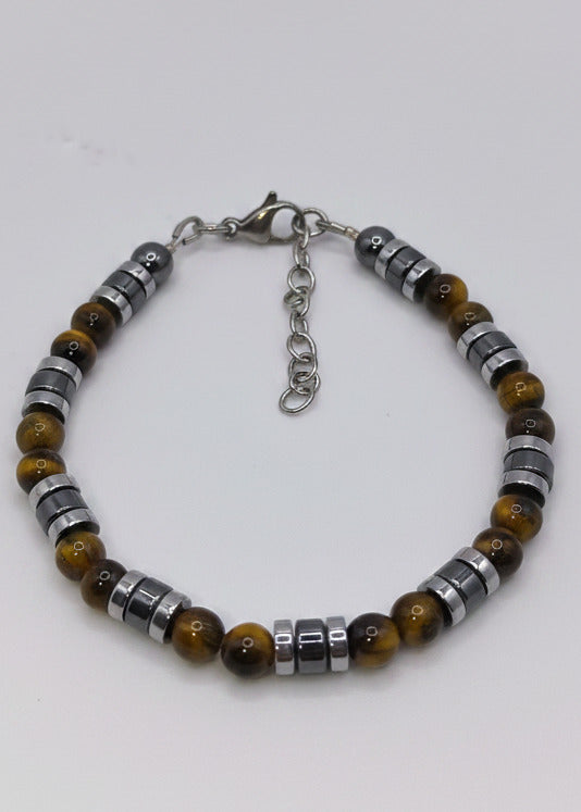 Perlen Armband mit gelben Tigeraugen und Hämatit