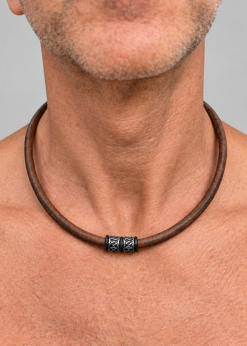 Leder Halskette Braun + Edelstahl