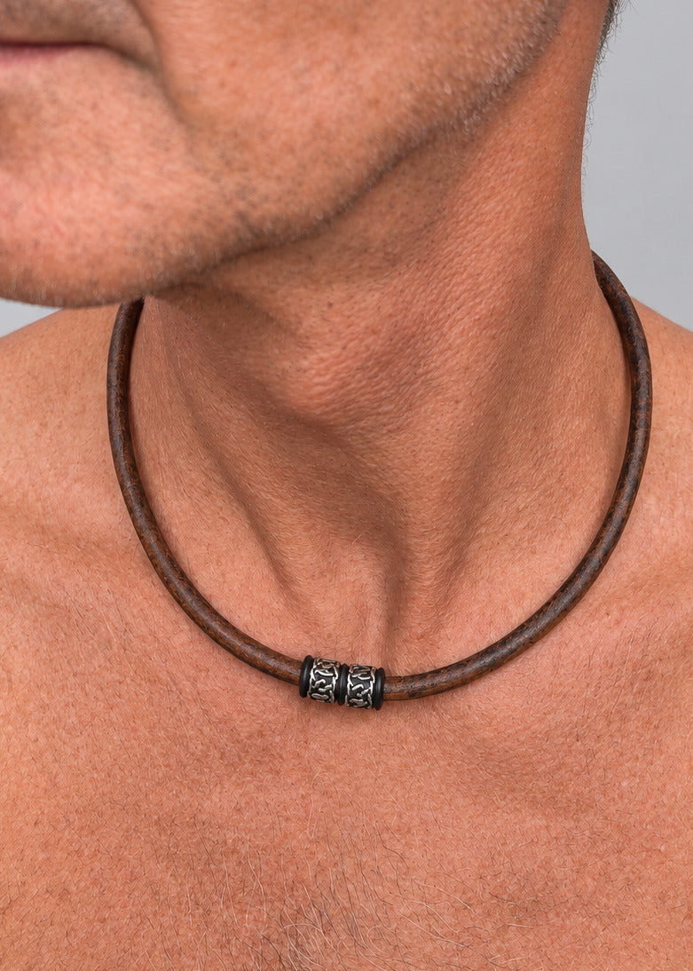 Leder Halskette Braun + Edelstahl