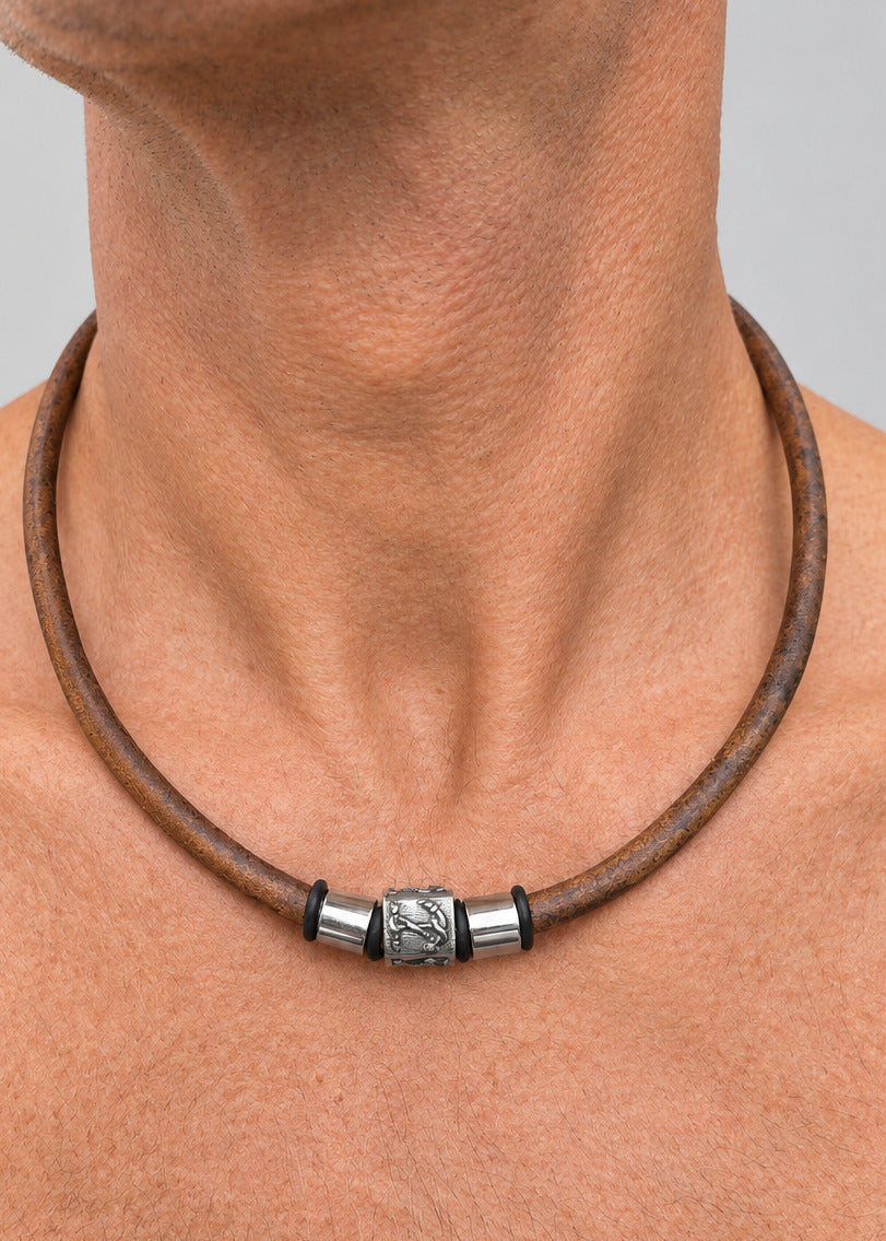 Leder Halskette Herren Braun