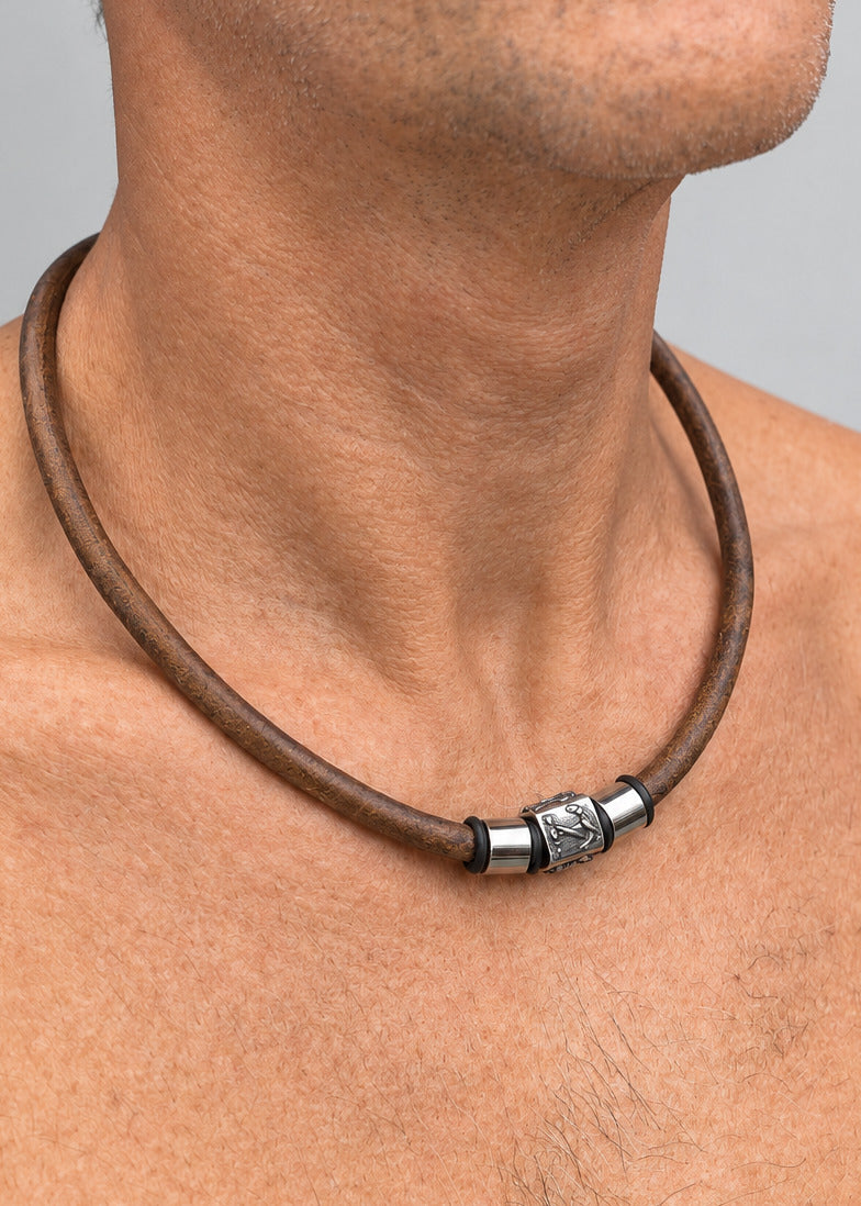Leder Halskette Herren Braun