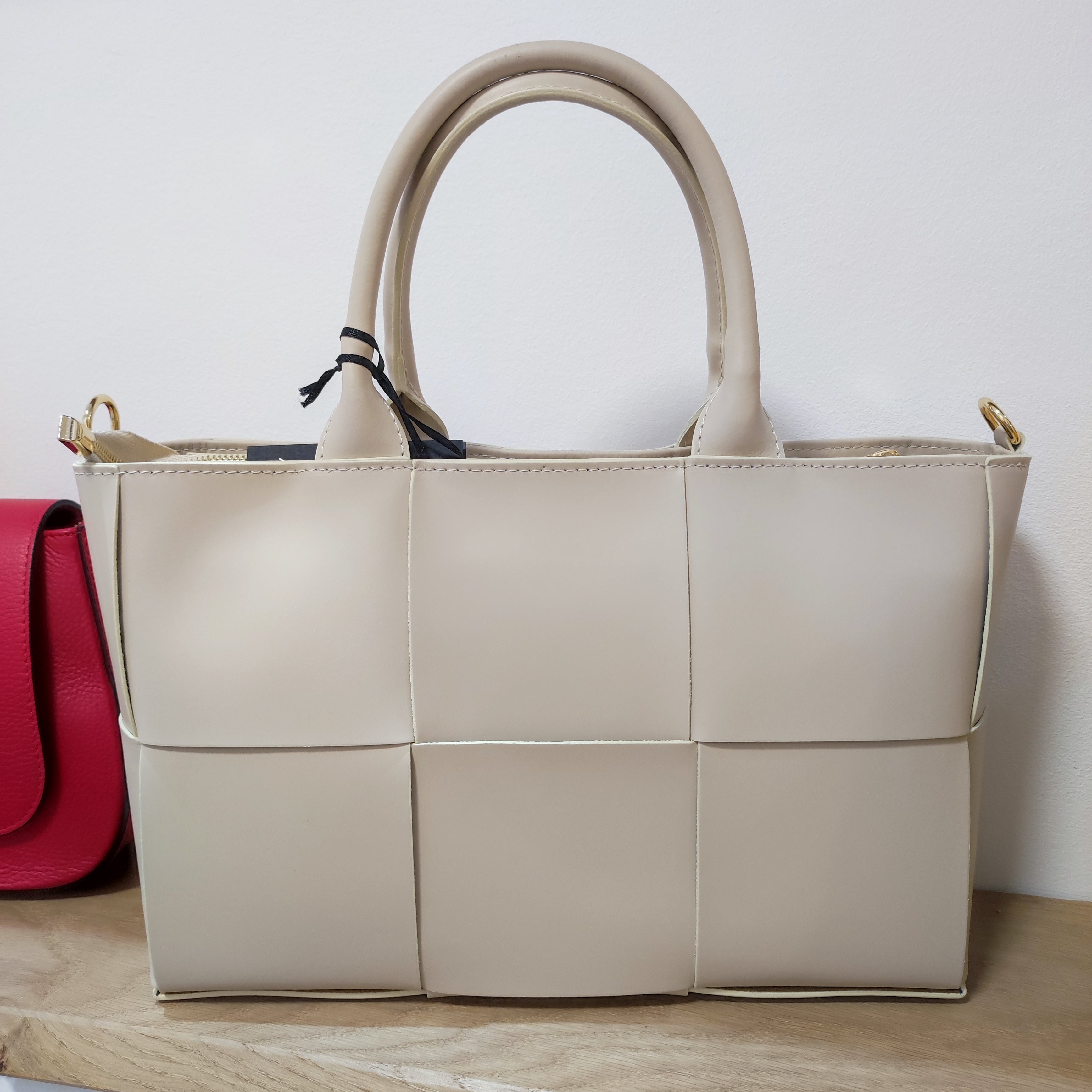 elegante Lederhandtasche Beige